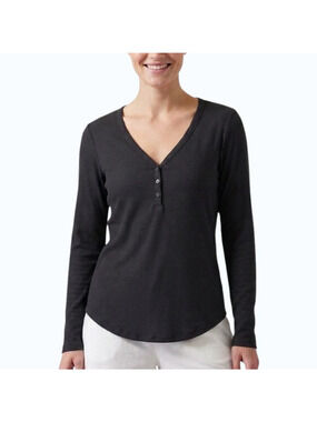 Athleta Wind Down Sleep Top Black Ribbed Henley Women Size M NWT